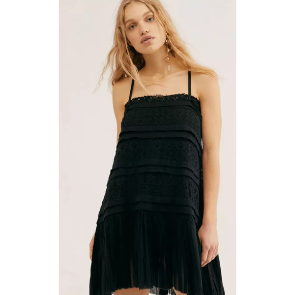Free People Shailee Slip Shear Razorback Black Dress Size M - Picture 3 of 7